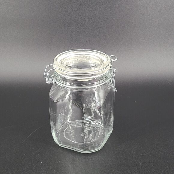 Fido Bormioli Rocco Wire Hinged Clear Glass 1L Jar Made in Italy - Picture 1 of 6